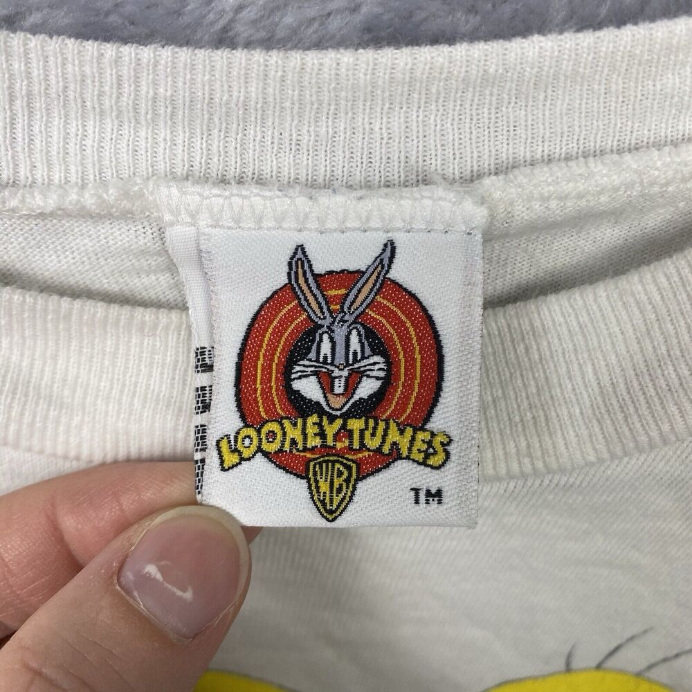 Vintage Looney Tunes Crop T Shirt 90s Single Stitch Tweety Bird Size XL - Picture 6 of 9
